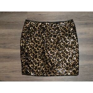 Cache Gold Black‎ Leopard Sequin Mini Skirt Size 14 Animal Print Pencil Party